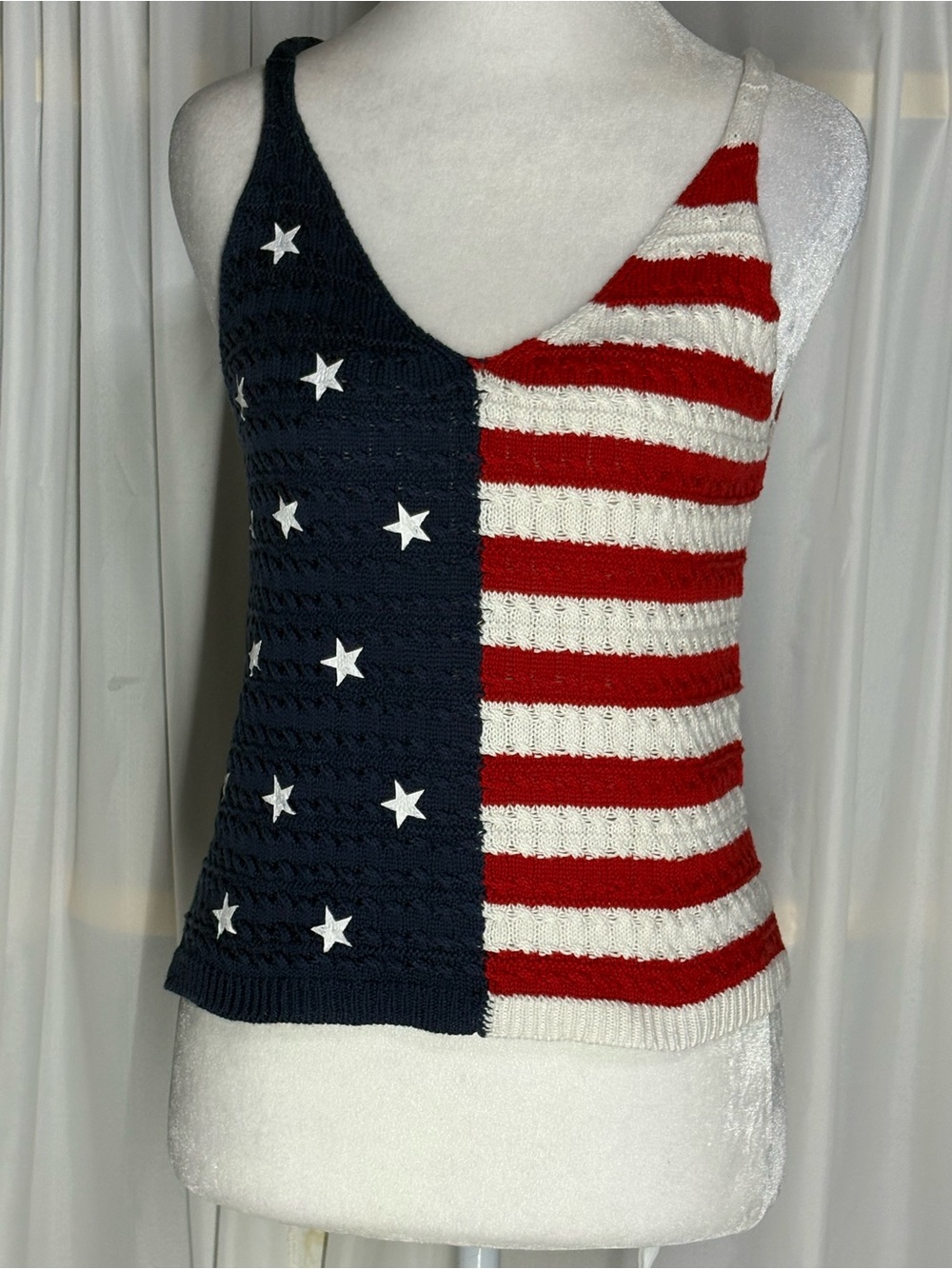 Moon & Madison Patriotic Knit Flag Tank Top - Red, White & Blue Size S